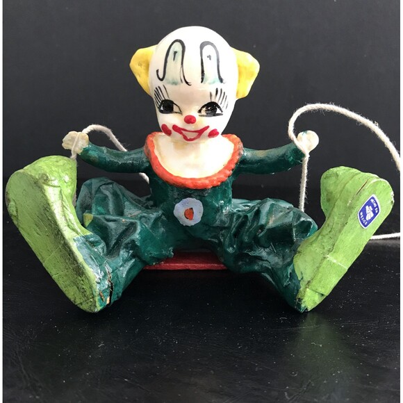 Mexican Paper Mache Vintage Folk Art Clown On Swing - Picture 4 of 9